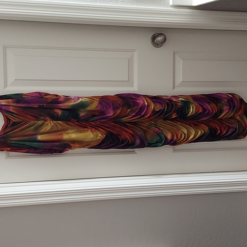 Ruched Dress in vibrant  Autumn colors. Slimming dress!